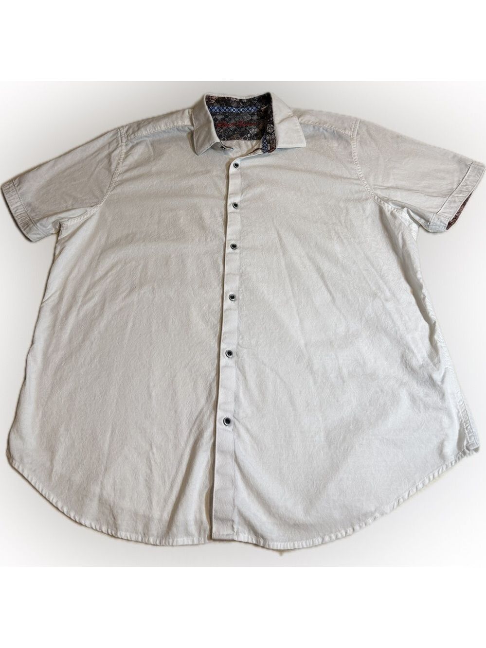 Robert Graham Short Sleeve White Men’s 100% Cotton Design Shirt Flip Cuff 3XL